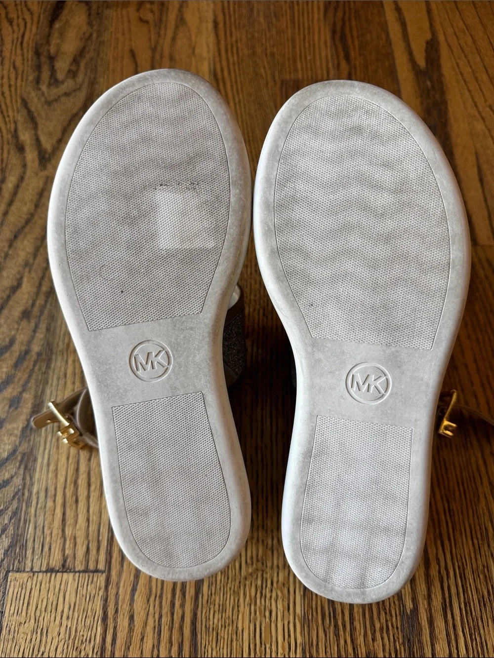 Michael Kors Presley Platform Sandal Tan Silver Glitter Sz 6